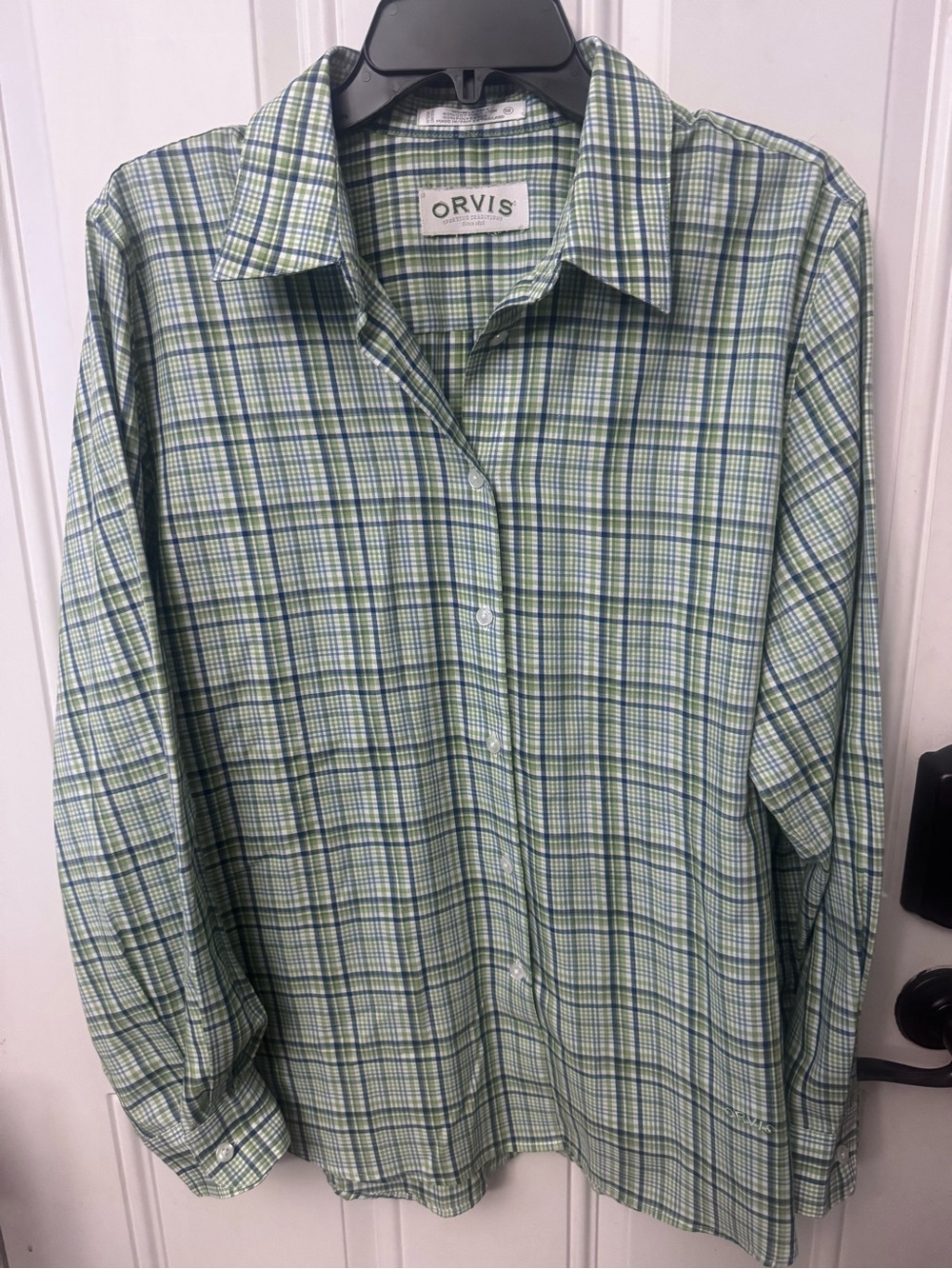 Men’s Orvis White, Green & Blue Button Front Shirt 18” Neck XXl
